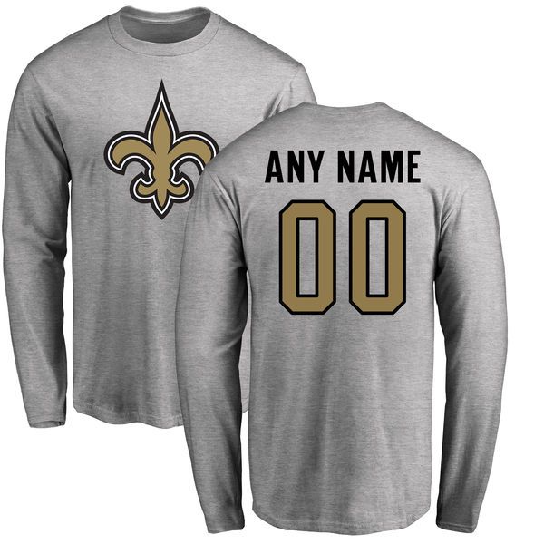 Men New Orleans Saints NFL Pro Line Ash Custom Name and Number Logo Long Sleeve T-Shirt->nfl t-shirts->Sports Accessory